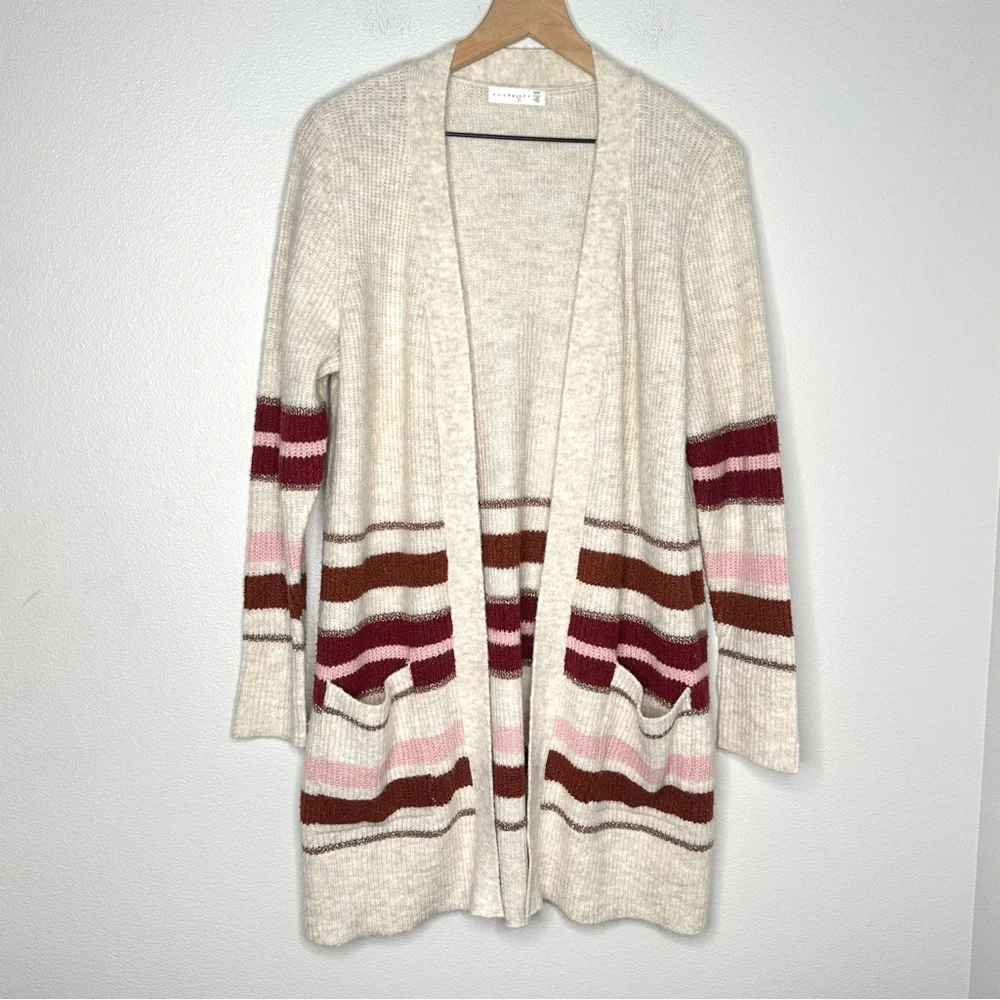 Retrology Open Cardigan M Long Colorful Gold Tan Pink Cozy Holiday Winter Knit